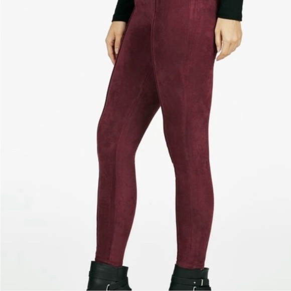 EXPRESS Burgundy Faux Suede Ankle Zip Legging Eggplant Wine Stretch Pant Wmns M - Picture 15 of 15